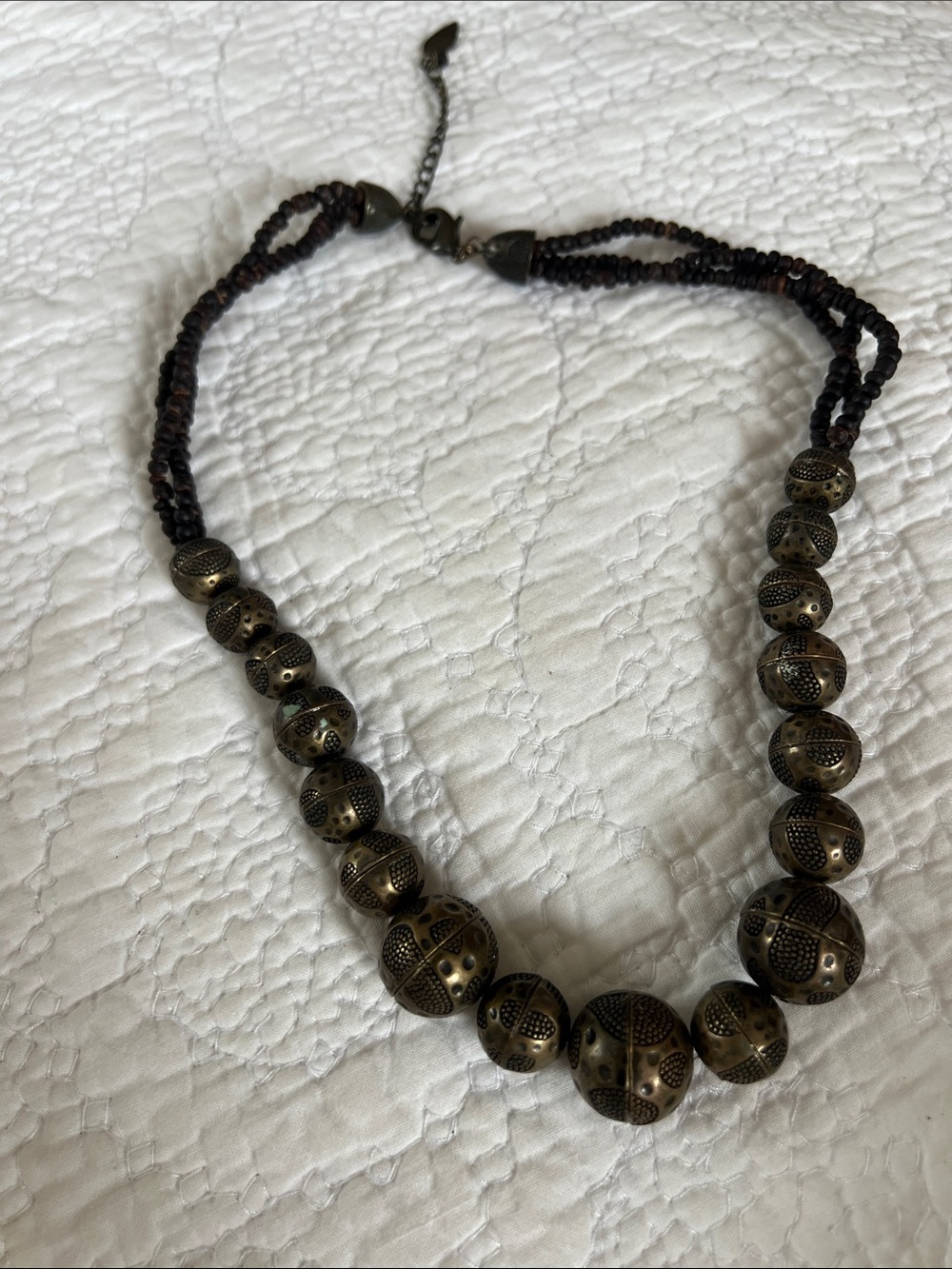 Handcrafted Brown Metallic Beaded Statement Necklace